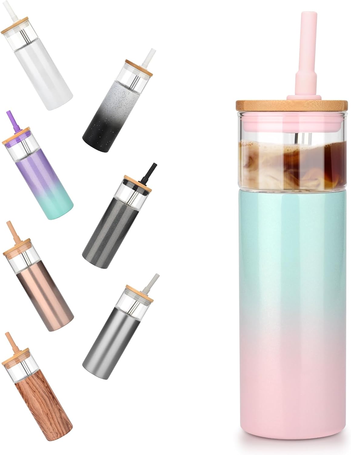 Tronco 20 oz Double Walled Insulated Glass Tumbler with Straw and Lid