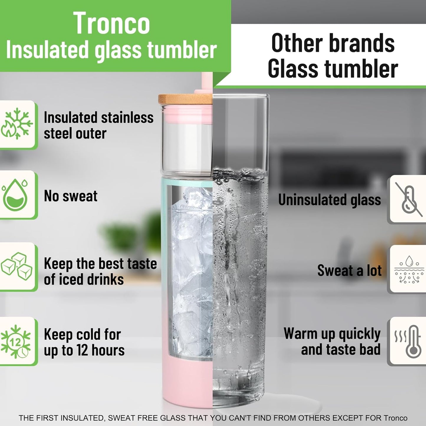 Tronco 20 oz Double Walled Insulated Glass Tumbler with Straw and Lid