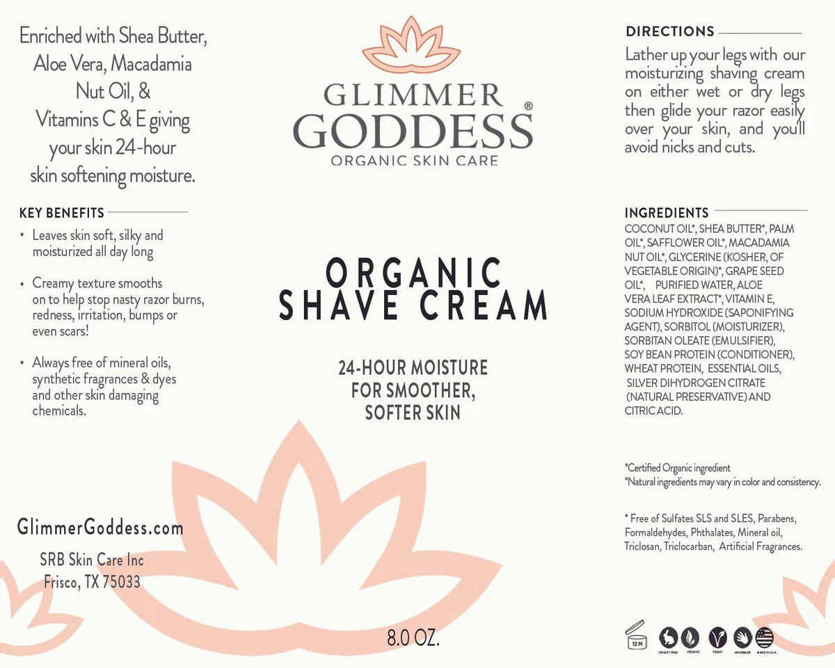 Glimmer Goddess Organic Shave Cream W/aloe, Coconut Oil & Shea Butter