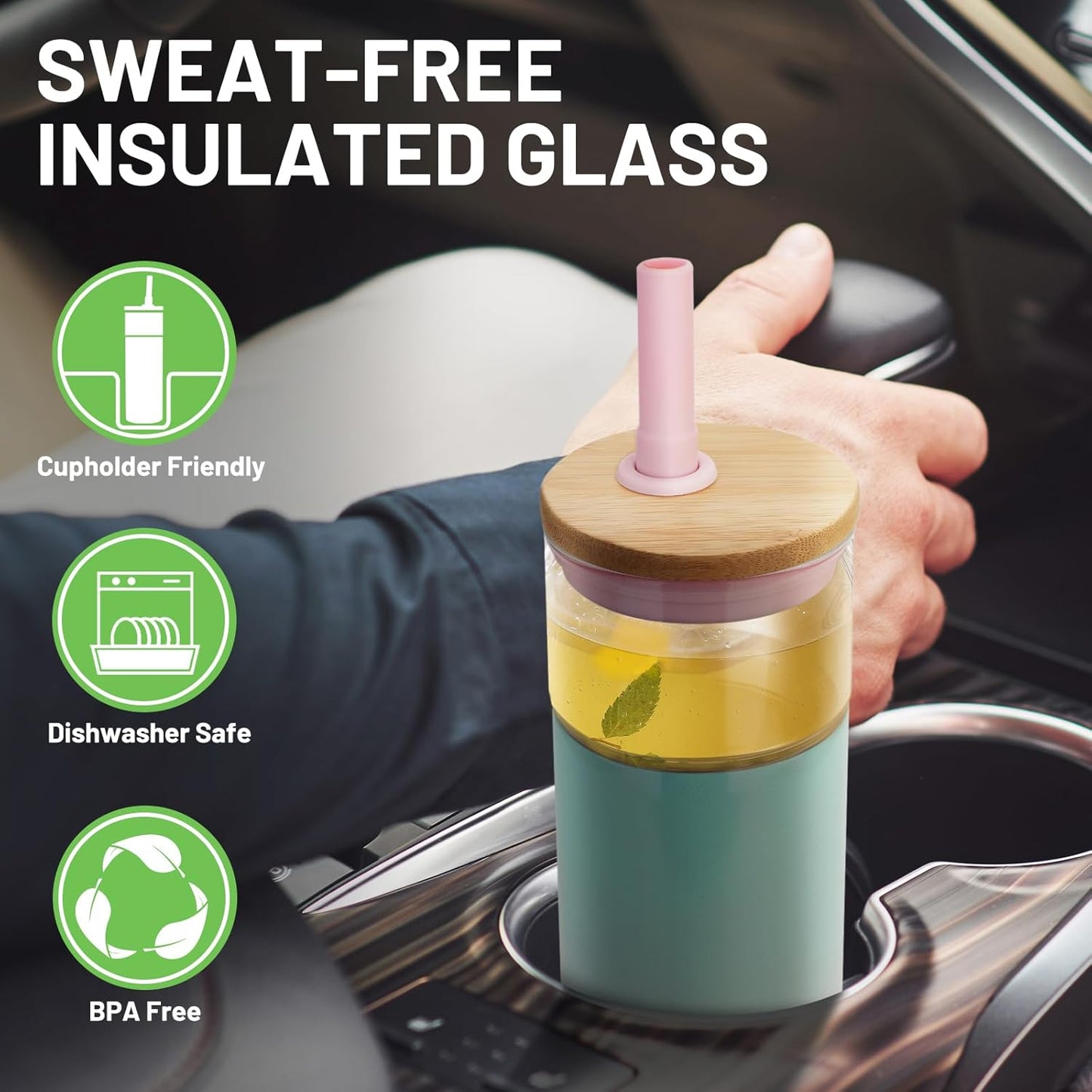 Tronco 20 oz Double Walled Insulated Glass Tumbler with Straw and Lid