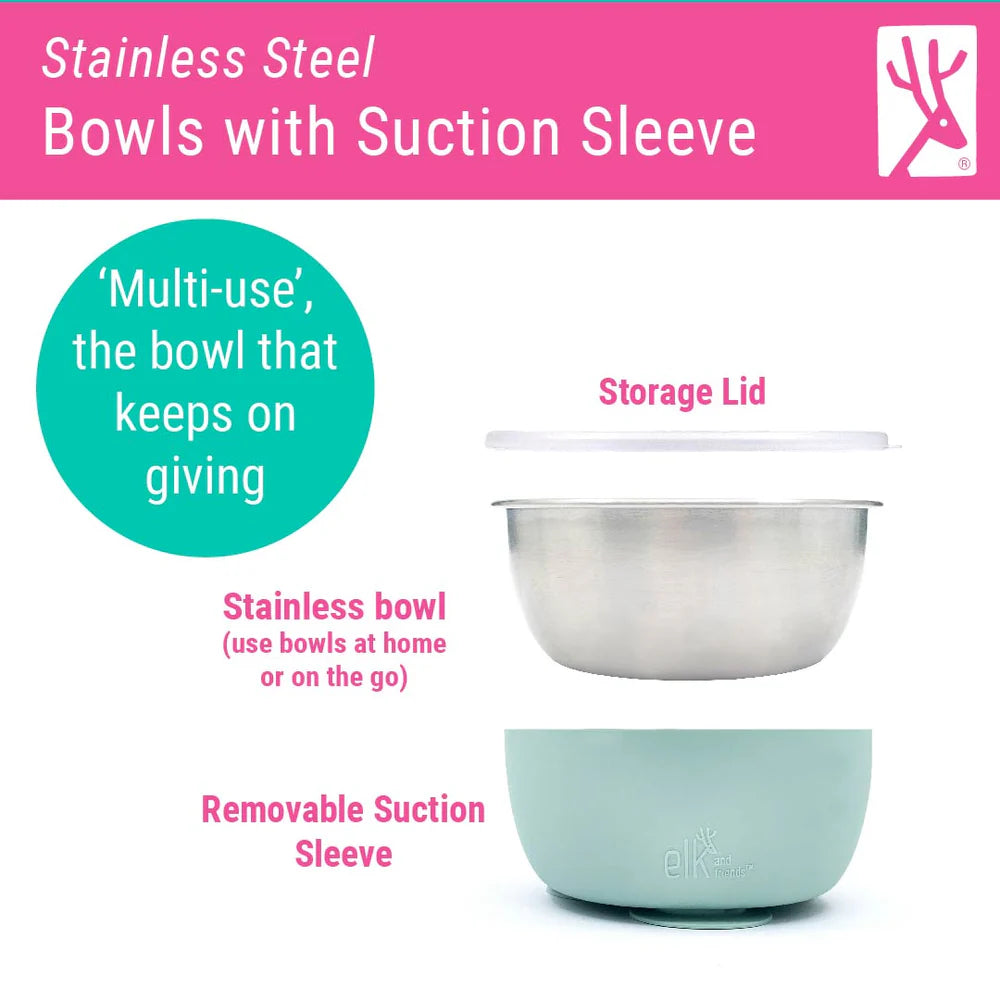 Elk and Friends Stainless Steel Bowls with Silicone Sleeve