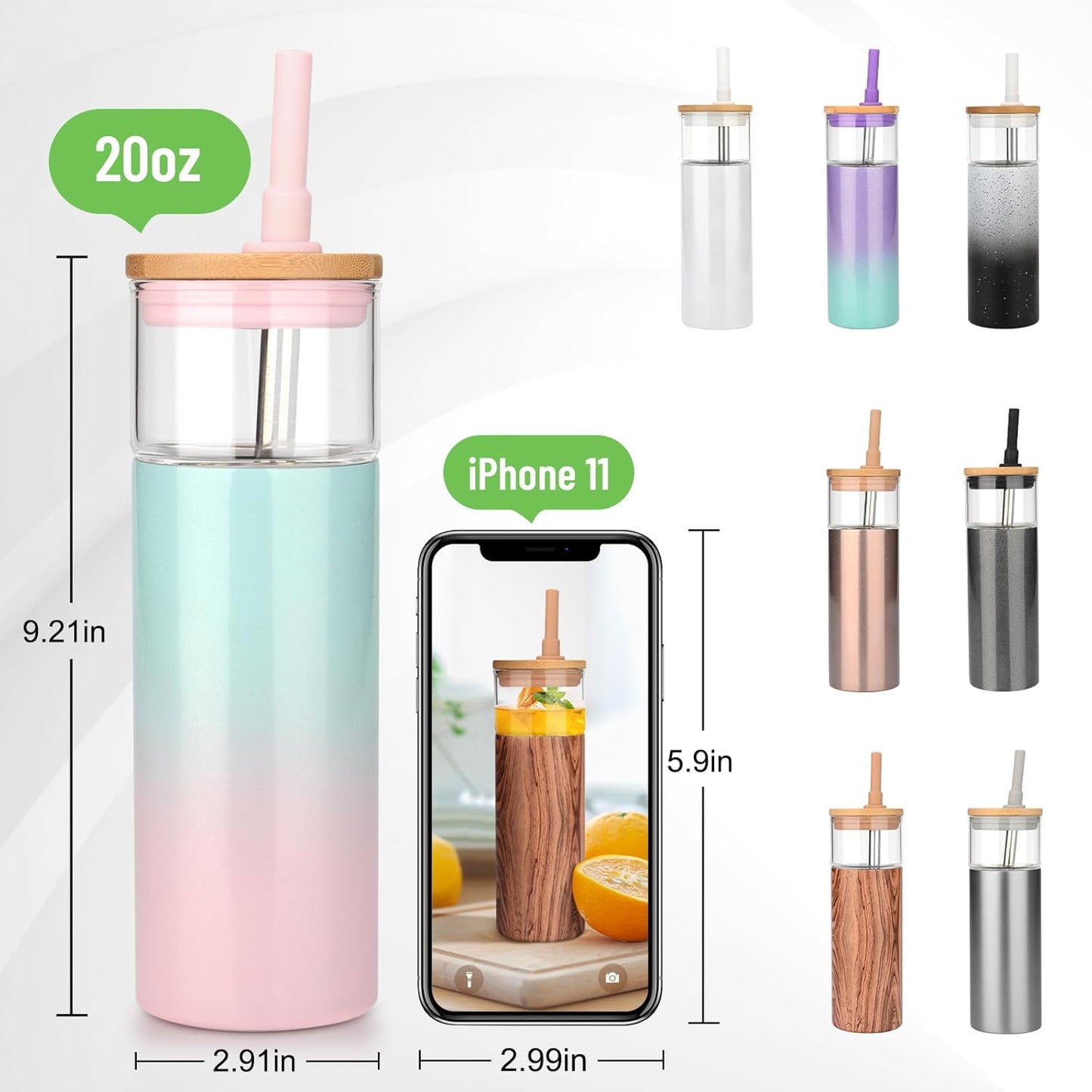 Tronco 20 oz Double Walled Insulated Glass Tumbler with Straw and Lid
