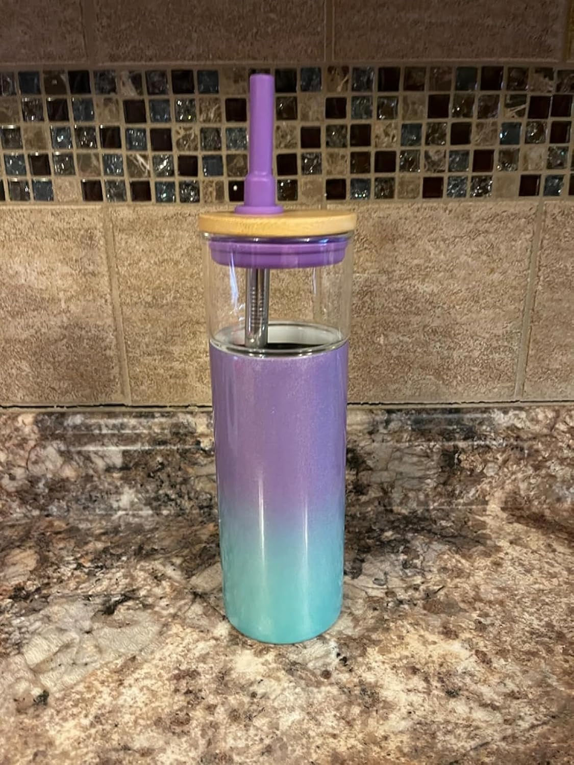 Tronco 20 oz Double Walled Insulated Glass Tumbler with Straw and Lid