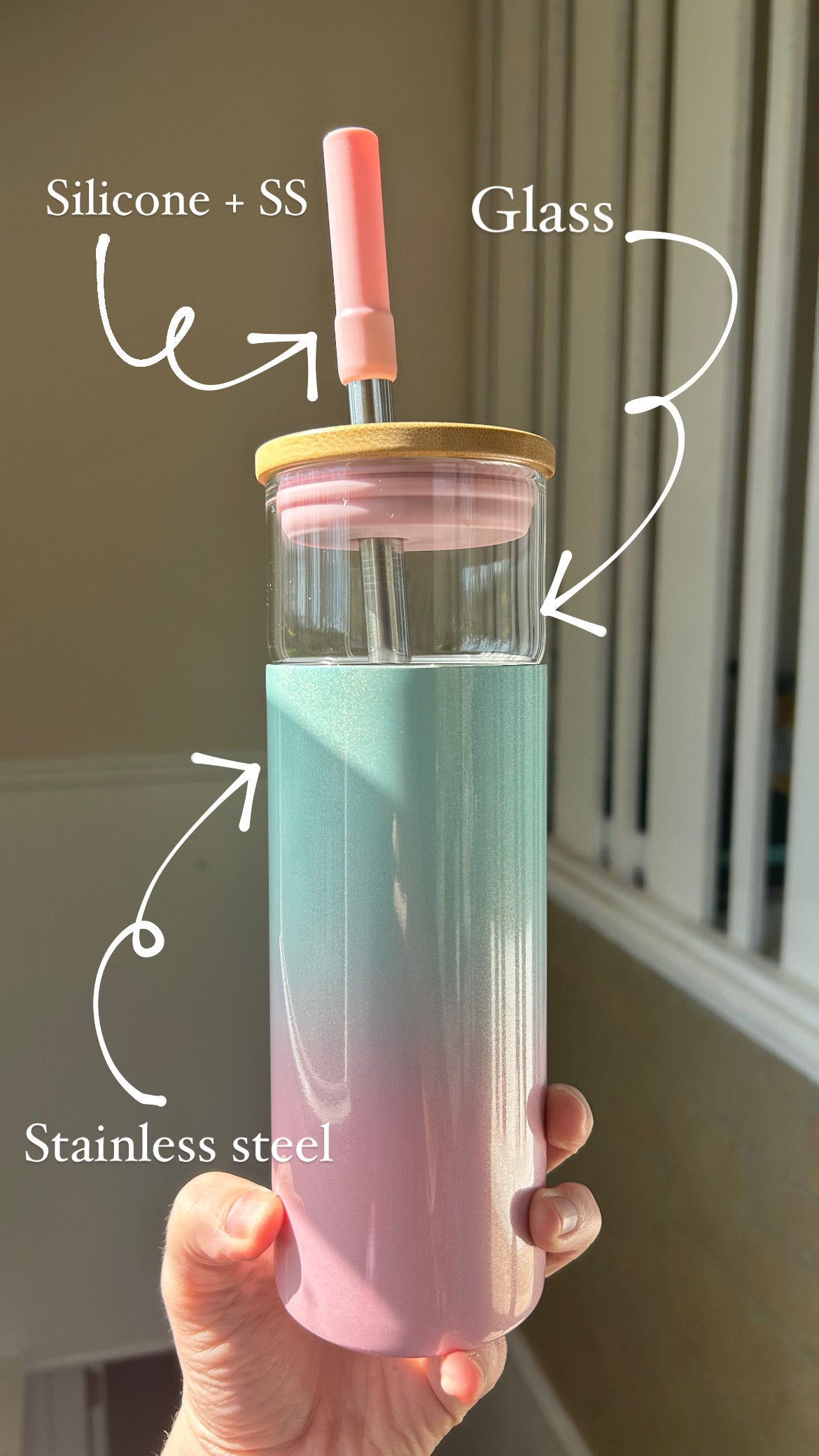 Tronco 20 oz Double Walled Insulated Glass Tumbler with Straw and Lid