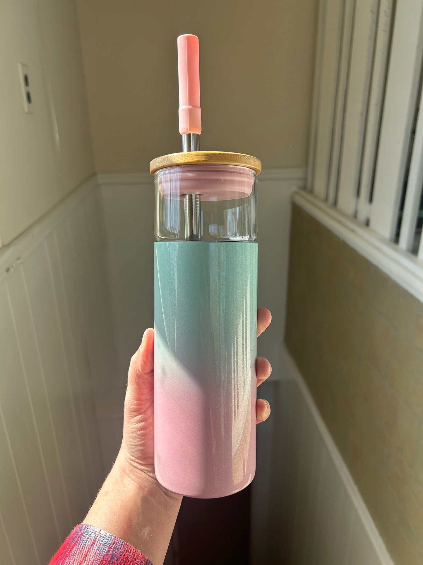 Tronco 20 oz Double Walled Insulated Glass Tumbler with Straw and Lid