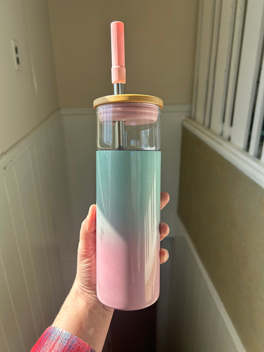 Tronco 20 oz Double Walled Insulated Glass Tumbler with Straw and Lid