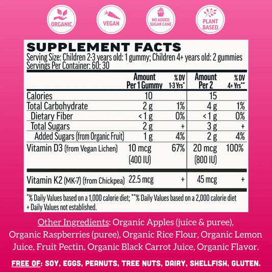 Llama Naturals Kids Vitamin D3 + K2 Gummies, Raspberry (60 ct) - Essentiallydestinyy