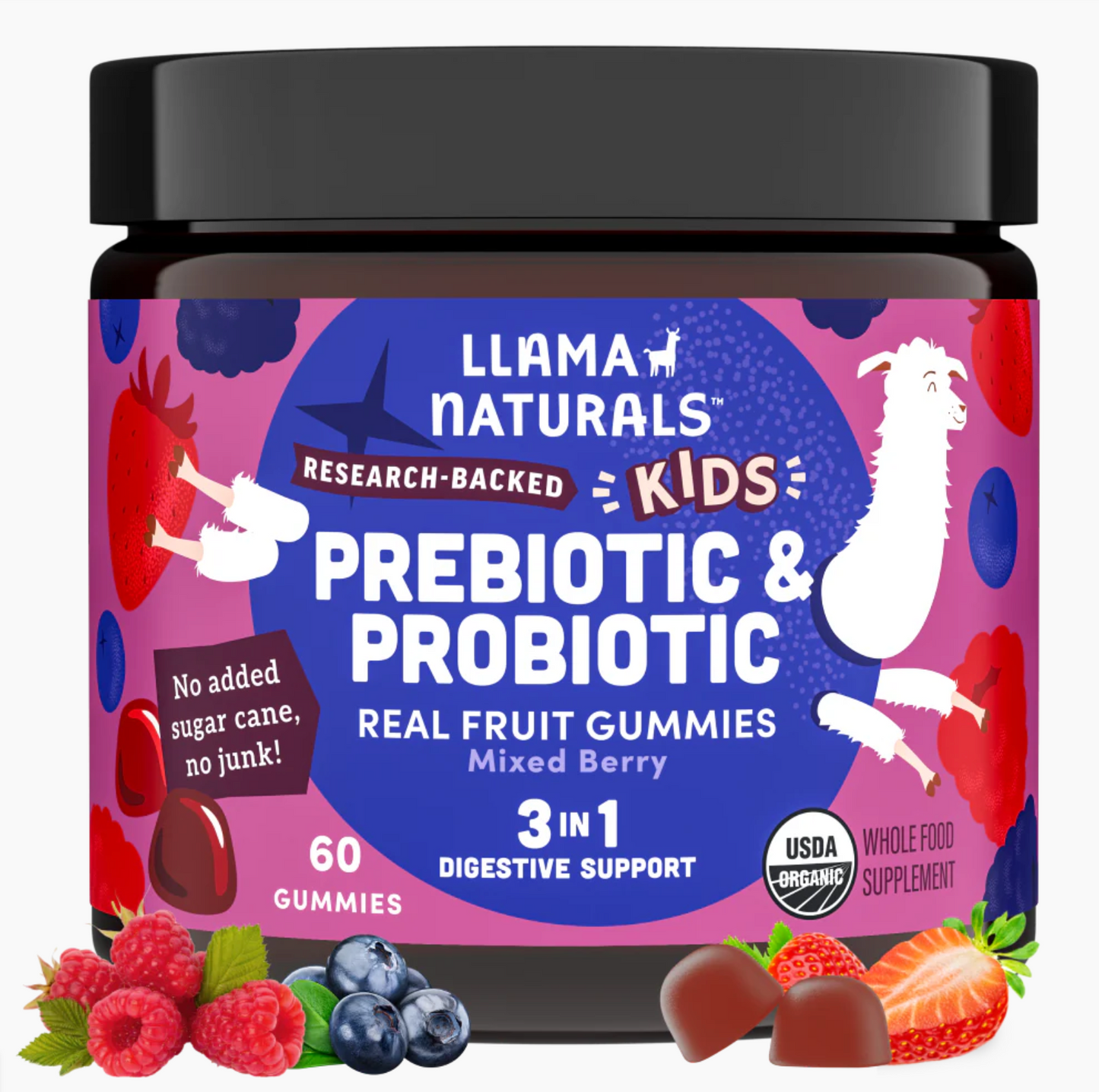 Llama Naturals Kids Prebiotic & Probiotic Gummies, Mixed Berry (60 ct)
