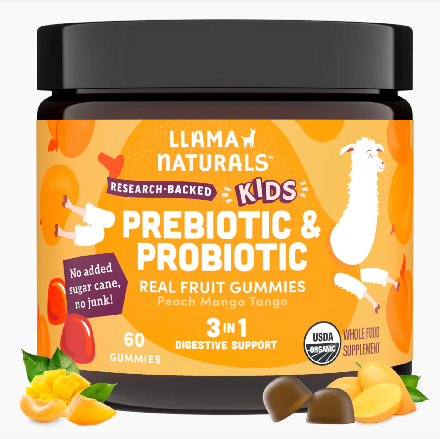 Llama Naturals Kids Prebiotic & Probiotic Gummies, Peach Mango (60 ct)