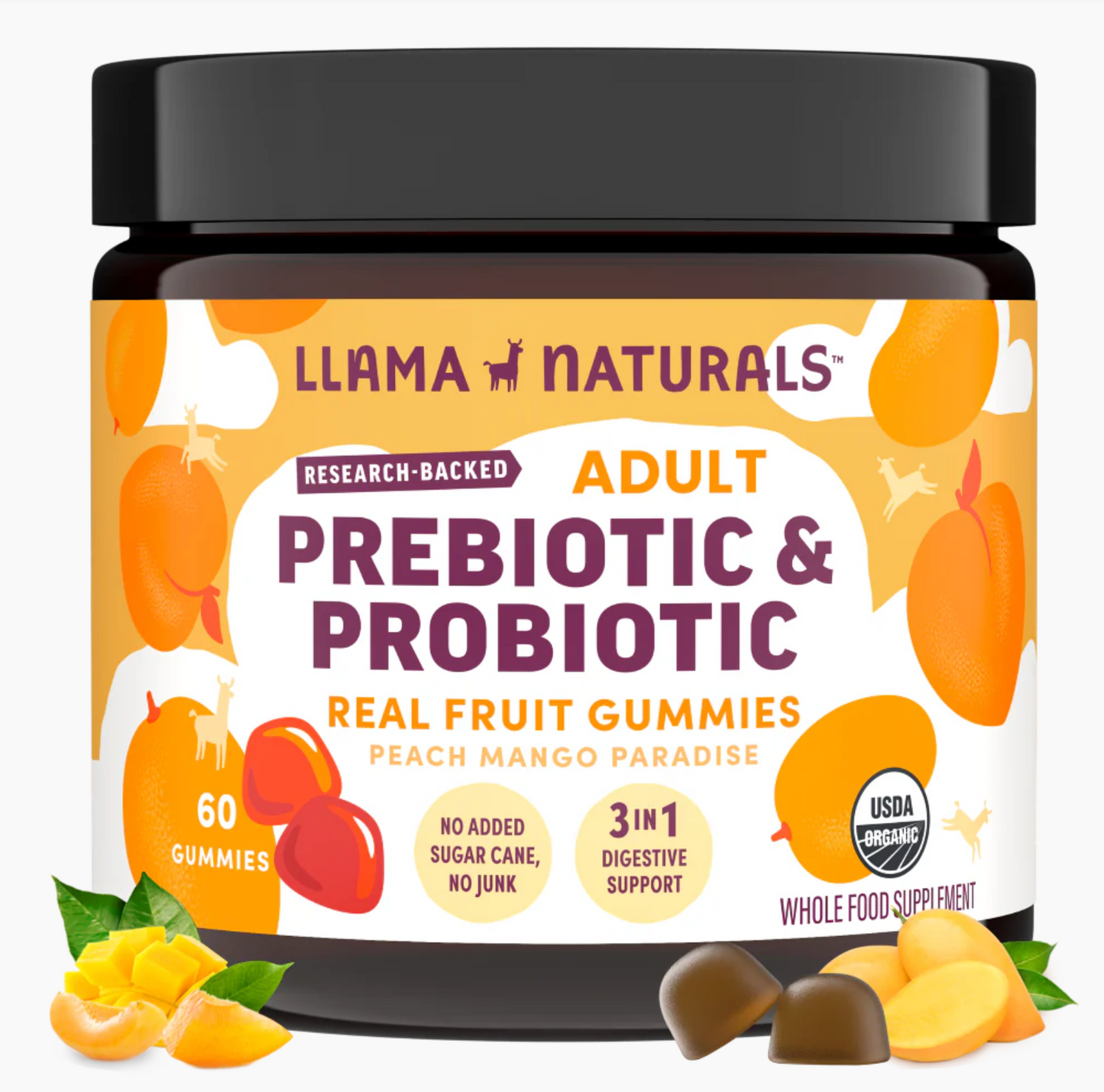 Adult Prebiotic & Probiotic Gummies, Peach Mango (60 ct)