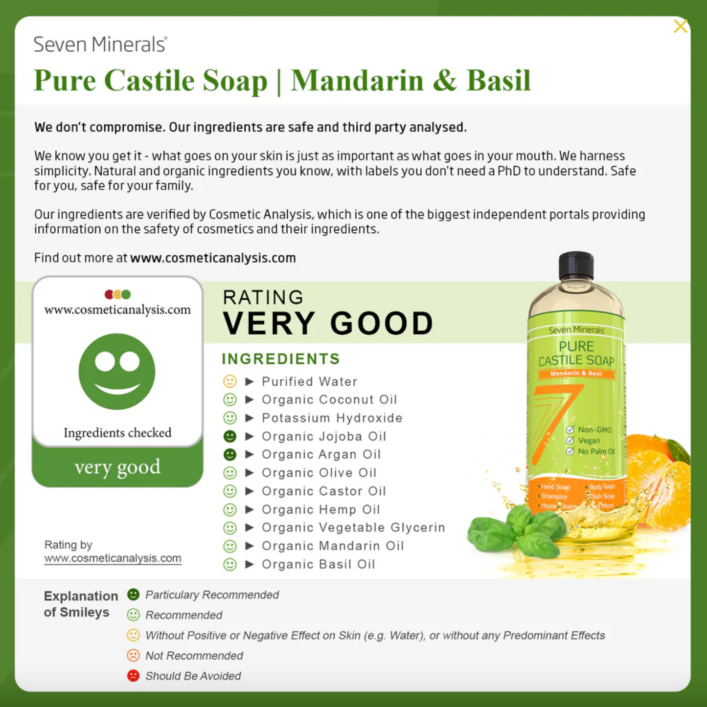 Seven Minerals Castile Soap (Mandarin Basil)