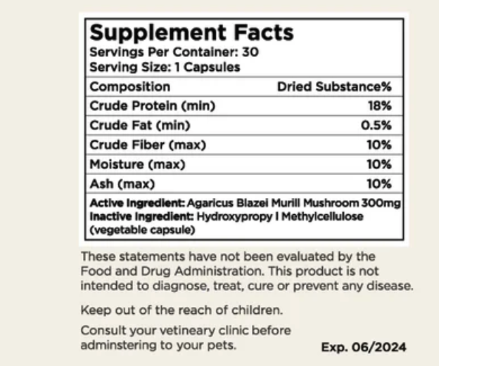 Zuma Nutrition Pet Agaricus Immune & Longevity Support