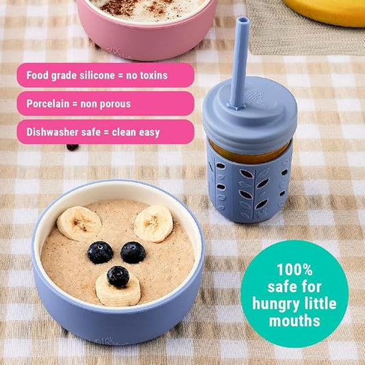 Elk and Friends Kids Porcelain Bowls with Silicone Sleeve