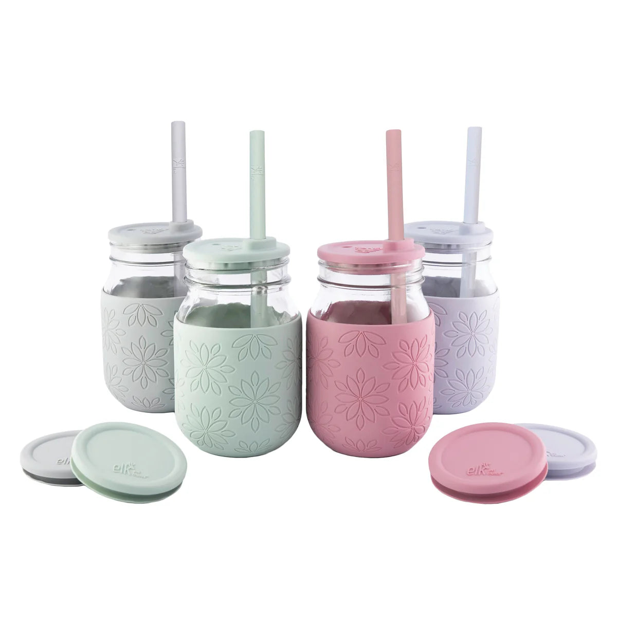 Elk and Friends 16 oz Mason Jar Cups with Silicone Lids + Silicone Straws