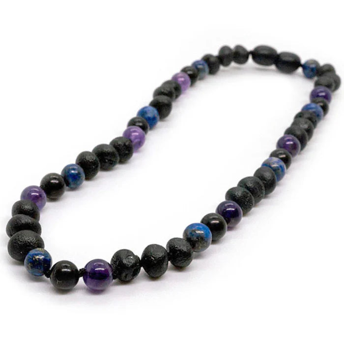 Baltic Essentials EMF Protection Shungite Baltic Amber Necklace Raw Cherry Lapis Amethyst