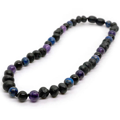 Baltic Essentials EMF Protection Shungite Baltic Amber Necklace Raw Cherry Lapis Amethyst