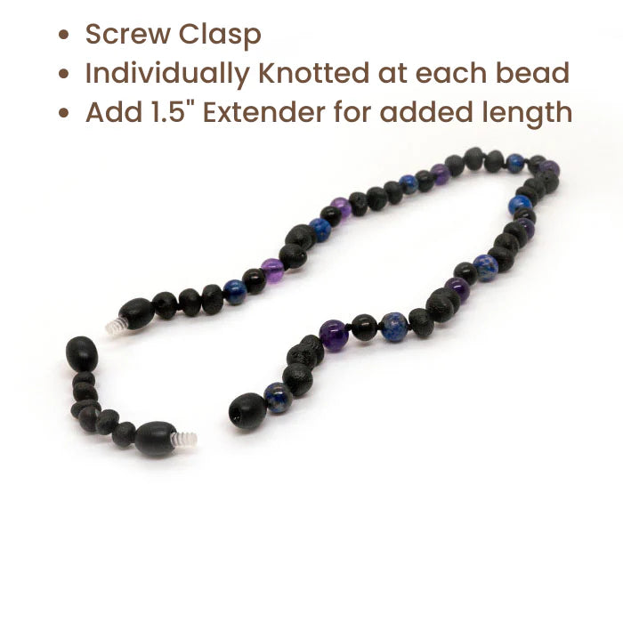 Baltic Essentials EMF Protection Shungite Baltic Amber Necklace Raw Cherry Lapis Amethyst