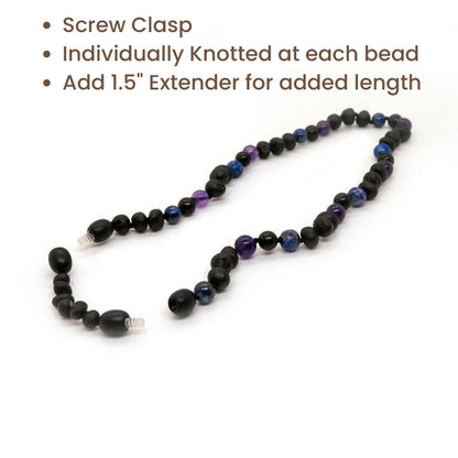 Baltic Essentials EMF Protection Shungite Baltic Amber Necklace Raw Cherry Lapis Amethyst