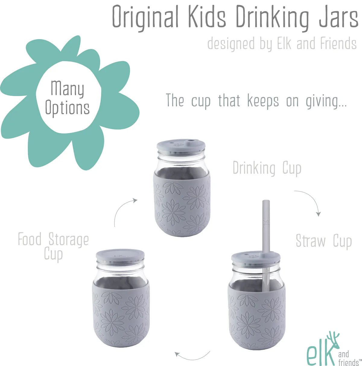 Elk and Friends 16 oz Mason Jar Cups with Silicone Lids + Silicone Straws