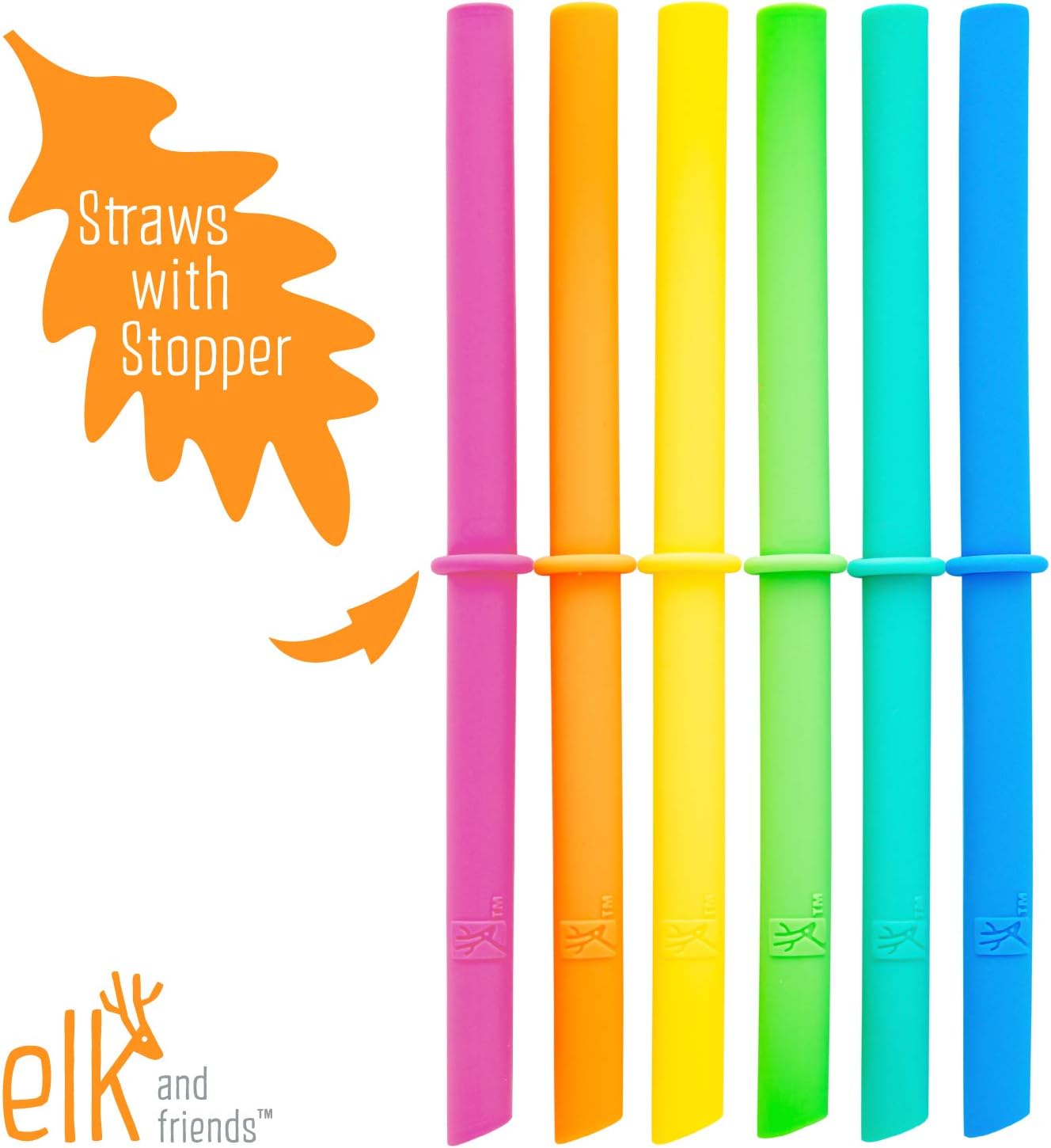 Elk and Friends Reusable Silicone Straws with Stopper