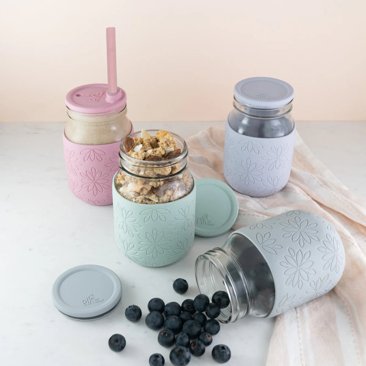 Elk and Friends 16 oz Mason Jar Cups with Silicone Lids + Silicone Straws