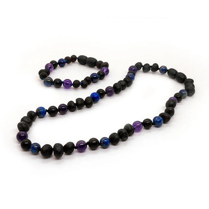 Baltic Essentials EMF Protection Shungite Baltic Amber Necklace Raw Cherry Lapis Amethyst