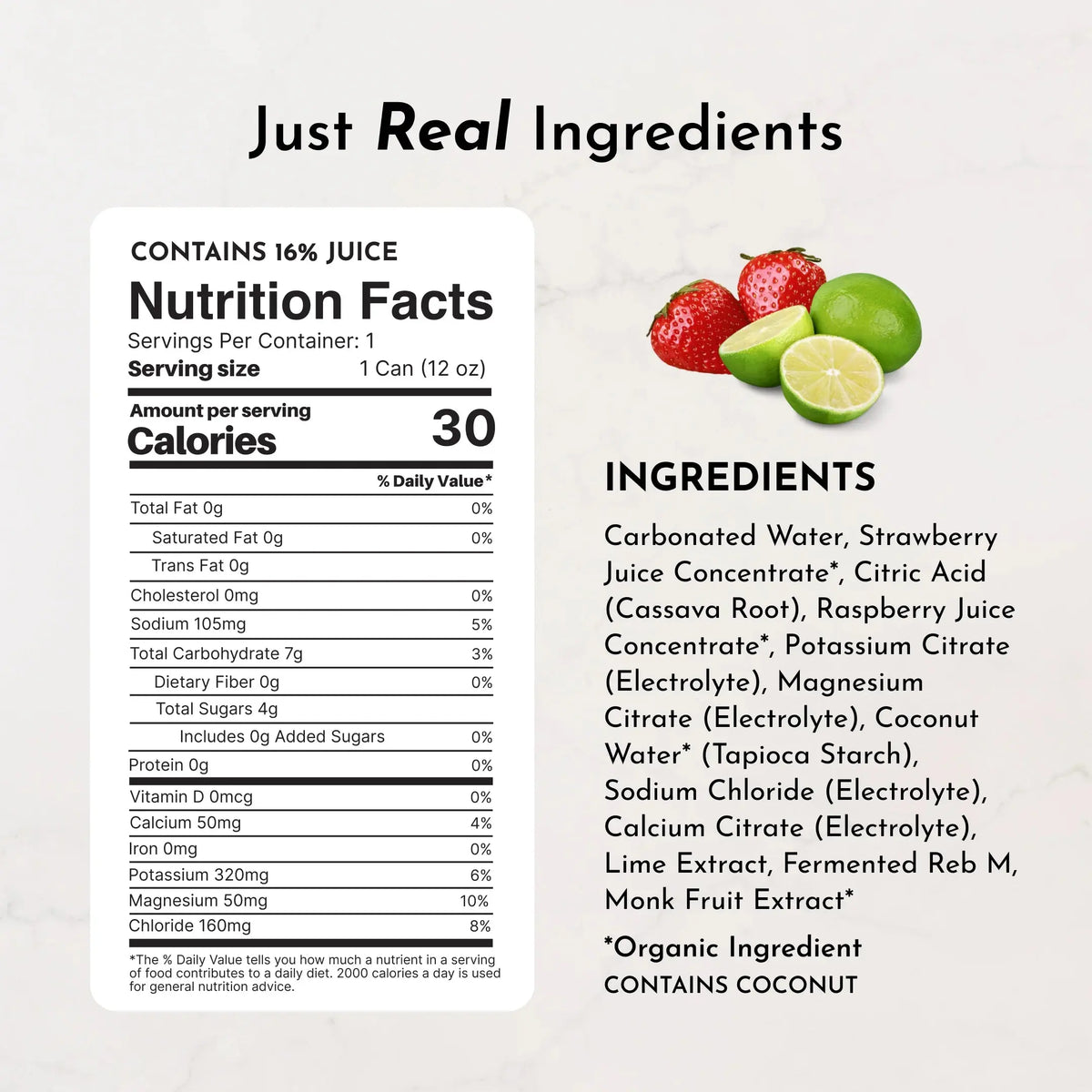 Just Ingredients Strawberry Limeade Sparkling Electrolytes (8 pack) - Essentiallydestinyy