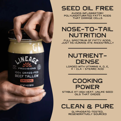 Lineage 100% Grass-Fed Regenerative Beef Tallow (2 Jars) - Essentiallydestinyy