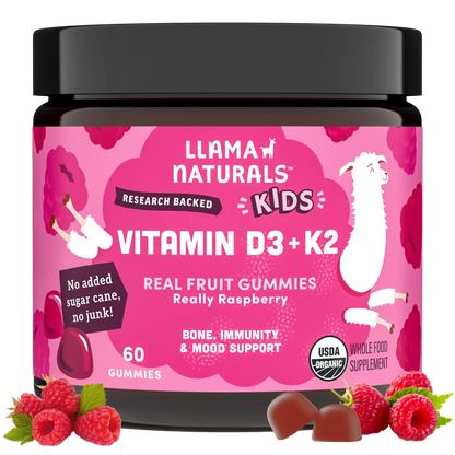 Llama Naturals Kids Vitamin D3 + K2 Gummies, Raspberry (60 ct) - Essentiallydestinyy