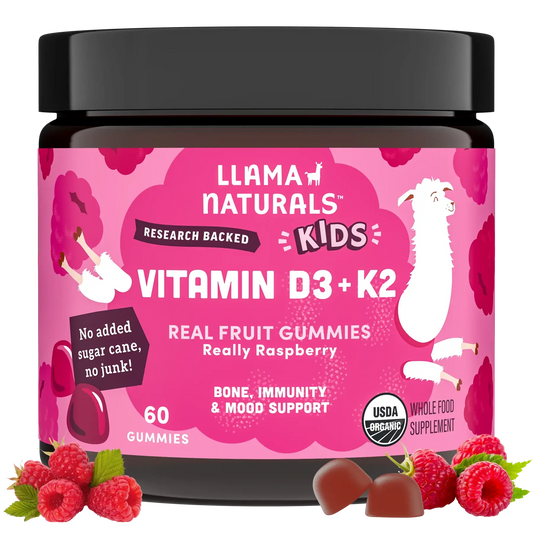 Llama Naturals Kids Vitamin D3 + K2 Gummies, Raspberry (60 ct) - Essentiallydestinyy