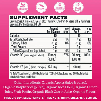 Llama Naturals Kids Vitamin D3 + K2 Gummies, Raspberry (60 ct) - Essentiallydestinyy