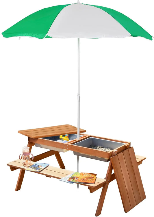 Outsunny Kids Picnic Table with Umbrella and Storage - Essentiallydestinyy