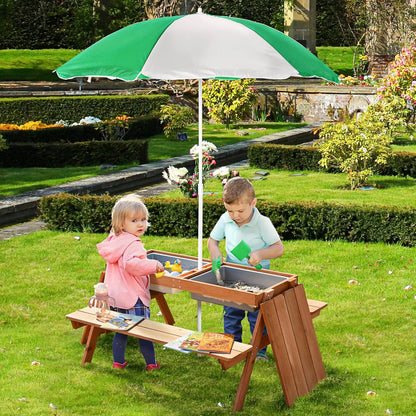 Outsunny Kids Picnic Table with Umbrella and Storage - Essentiallydestinyy