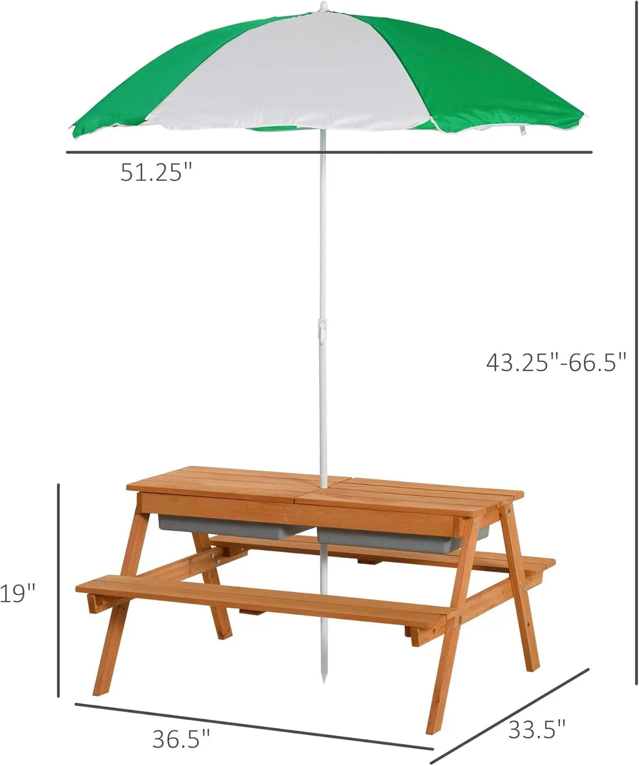 Outsunny Kids Picnic Table with Umbrella and Storage - Essentiallydestinyy