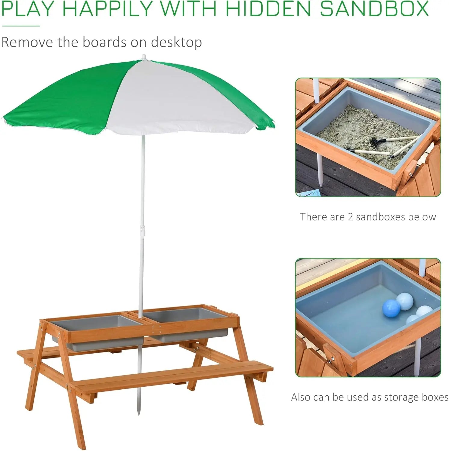 Outsunny Kids Picnic Table with Umbrella and Storage - Essentiallydestinyy