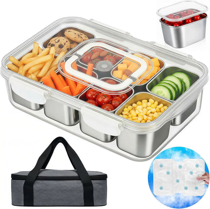Stainless Steel Snackle Box with Ice Pack + Insulated Bag (8 Compartments) - Essentiallydestinyy