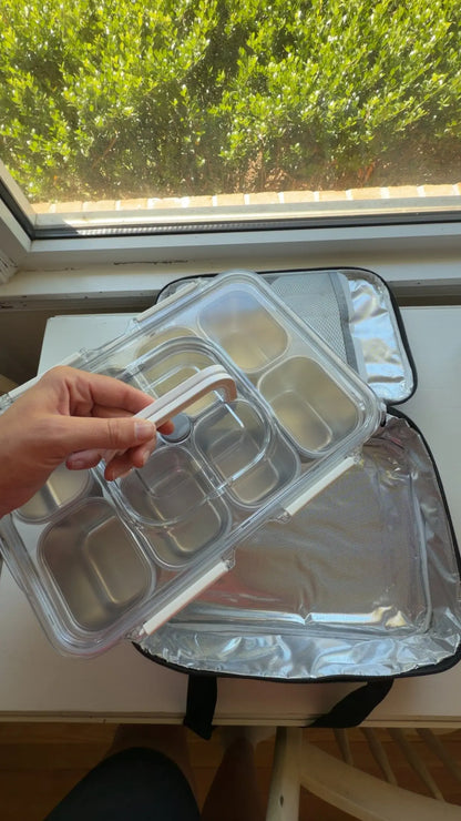 Stainless Steel Snackle Box with Ice Pack + Insulated Bag (8 Compartments) - Essentiallydestinyy