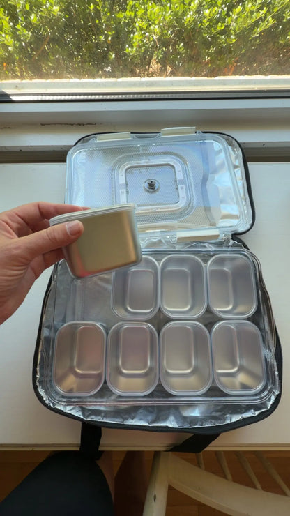 Stainless Steel Snackle Box with Ice Pack + Insulated Bag (8 Compartments) - Essentiallydestinyy